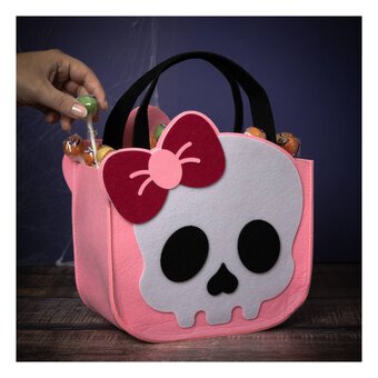 Pink Bow Skull Felt Bag 