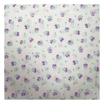 Lilac and White Floral Polycotton Fabric by the Metre