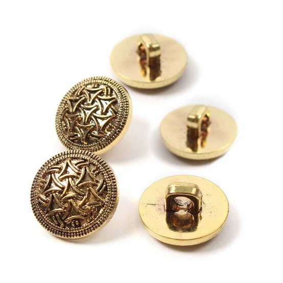 Hemline Gold Metal Patterned Button 5 Pack image number 1