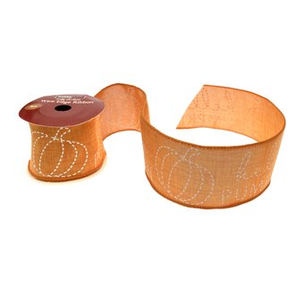 Hello Pumpkin Wire Edge Printed Ribbon 63mm x 3m