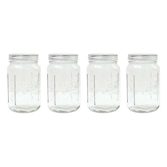 Fresh Embossed Clear Glass Jar 913ml 4 Pack image number 1