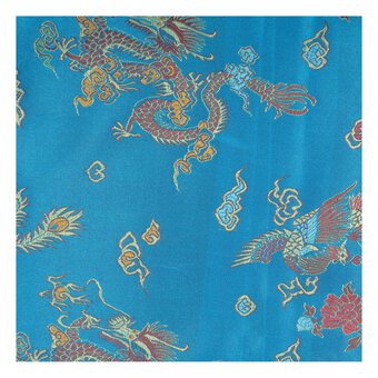 Turquoise Print Chinese Brocade Fabric by the Metre