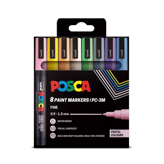 Uni-ball Posca Pastel PC-3M Marker Pens 8 Pack image number 1