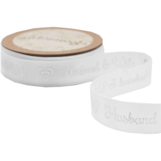 Silver Husband and Wife Satin Ribbon 15mm x 5m image number 3