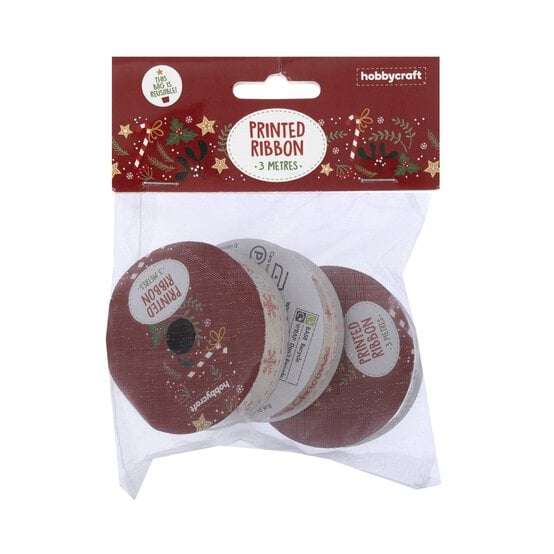 Xmas Rippon Red Christmas Printed Ribbons 15mm x 3m 3 Pack | Hobbycraft