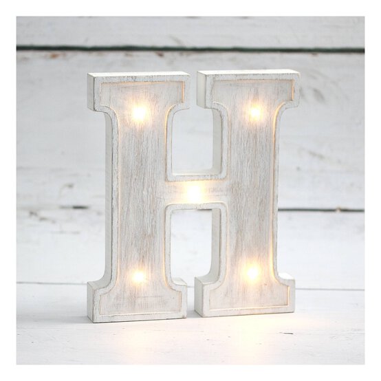 White-Washed Wooden LED Letter H 21cm image number 1