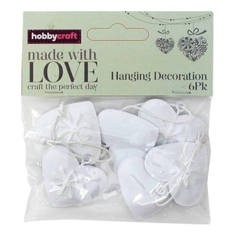 White Metal Heart Hanging Decoration 6 Pack