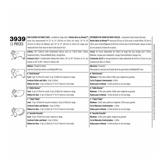 Simplicity Dog Clothes Sewing Pattern 3939 (S-L) image number 2