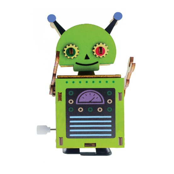 Wind-Up Wooden Robot Green Machine image number 2