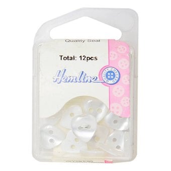 Hemline White Basic Hearts Button 12 Pack image number 2