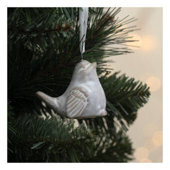 Hanging Beige Ceramic Bird Decoration 6cm