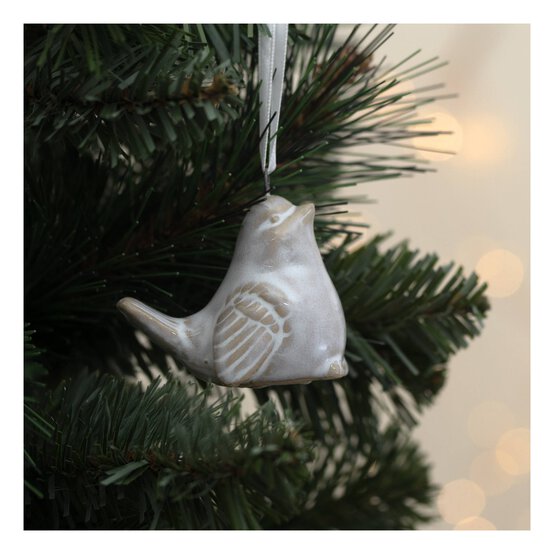Hanging Beige Ceramic Bird Decoration 6cm image number 1