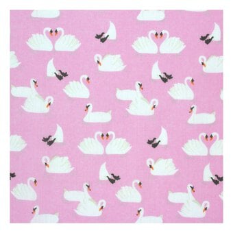 Pink Swan Polycotton Fabric by the Metre