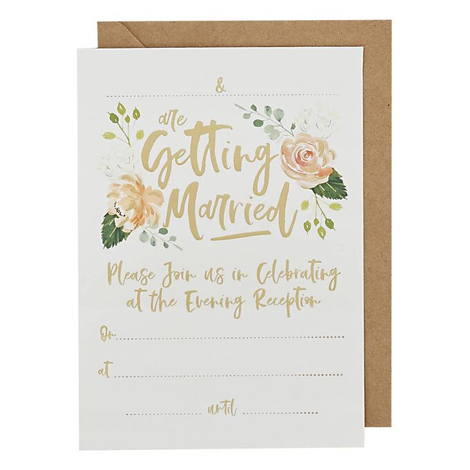 Gold Foil and Floral Evening Invitations and Envelopes 25 Pack image number 1