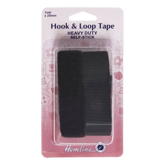 Hemline Black Hook And Loop Heavy Duty Tape 25 Mm X 1 M 25Mmx1m