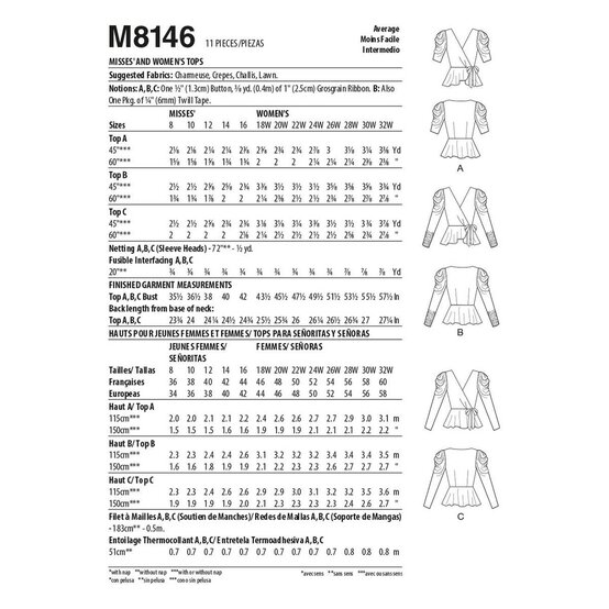 McCall&rsquo;s Myrtle Tops Sewing Pattern M8146 (26-32) image number 2