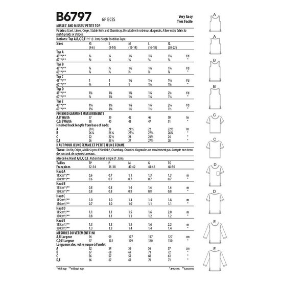 Butterick Petite Top Sewing Pattern B6797 (XS-XXL) image number 2