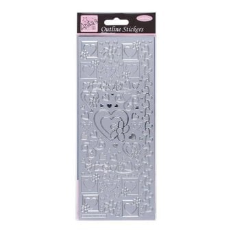 Outline Stickers Hearts Silver