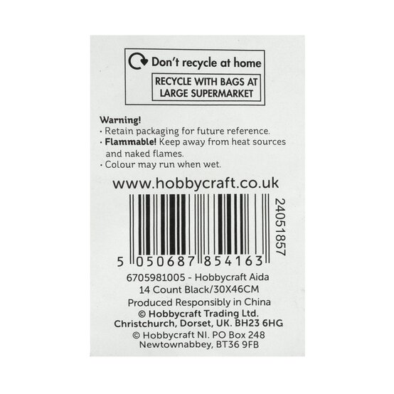 Black 14 Count Aida Fabric 30cm x 46cm image number 5