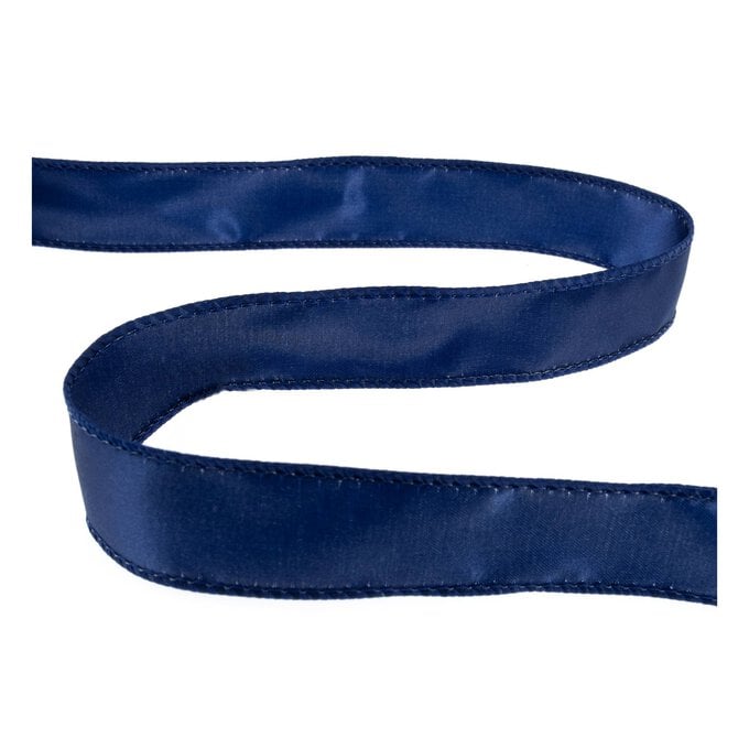 Navy Wire Edge Satin Ribbon 25mm x 3m image number 1