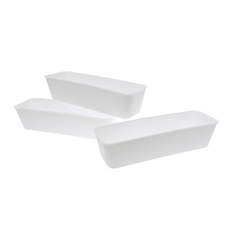White Long Storage Organisers 26cm x 8cm 3 Pack 