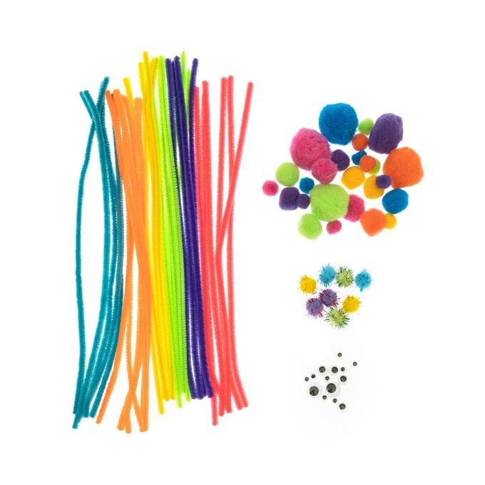 Bright Pipe Cleaners and Poms Craft Pack 80 Pieces image number 1