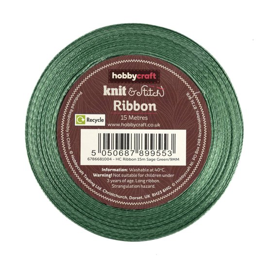 Sage Green Satin Ribbon 9mm x 15m image number 2