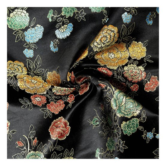 Black Floral Brocade Fabric  by the Metre image number 1