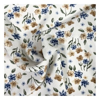 Blue Meadow Floral Crinkle Print Fabric by the Metre