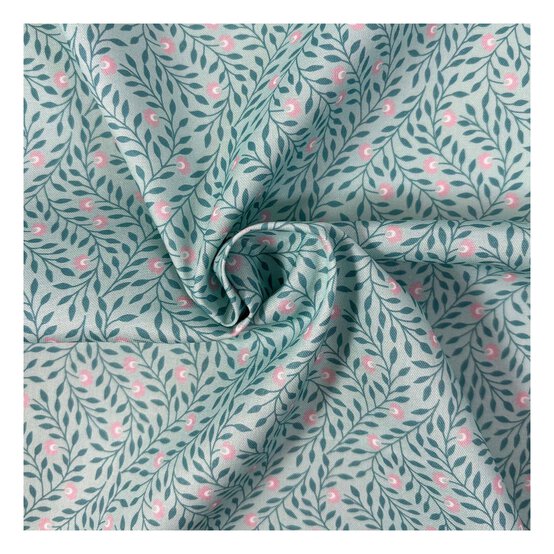 WI Garden Delight Green Flower Chain Cotton Fabric by the Metre image number 1