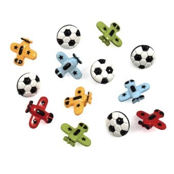 Trimits Football and Plane Novelty Buttons 7 Pieces