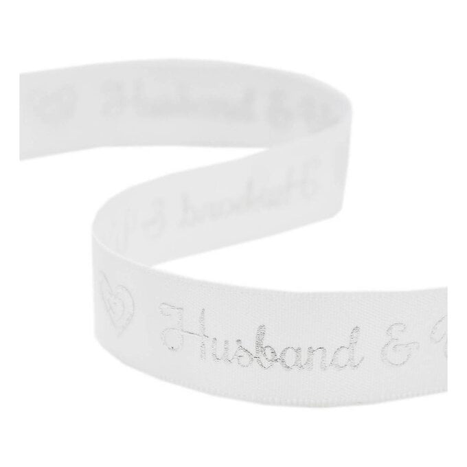 Silver Husband and Wife Satin Ribbon 15mm x 5m image number 1