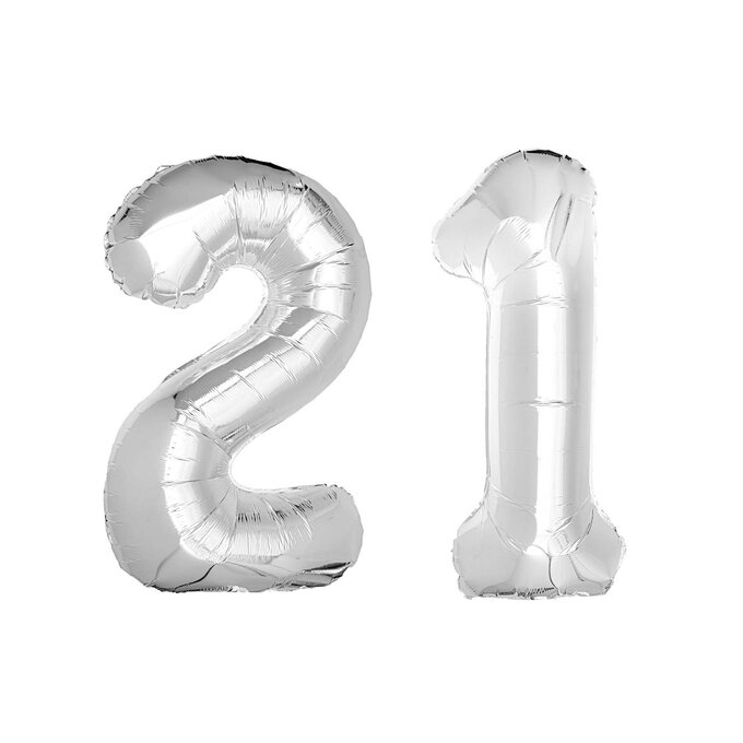 Extra Large Silver Foil 21 Balloon Bundle image number 1