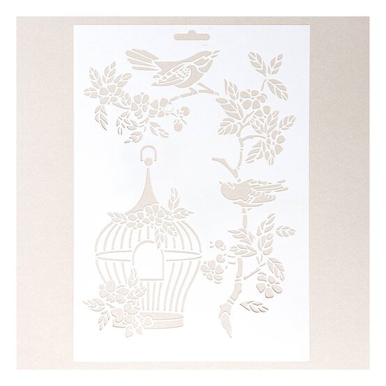 Birds and Birdcage Stencil 21cm x 29cm  image number 1