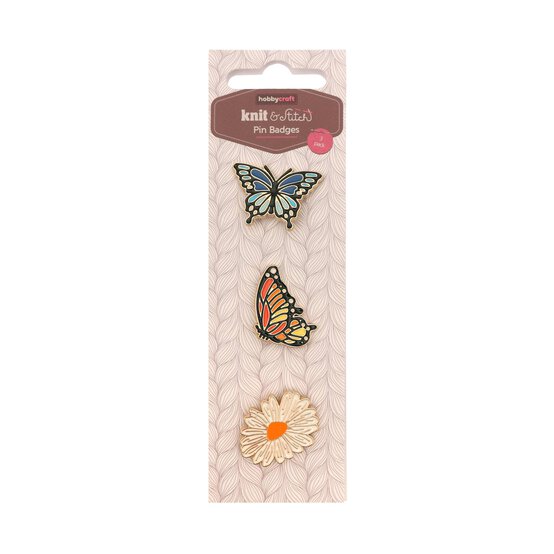 Butterfly and Daisy Metal Pin Badges 3 Pack image number 4