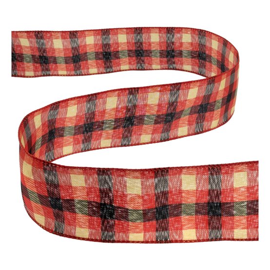 Christmas Check Wire Edge Ribbon 63mm x 3m image number 2