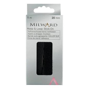 Milward Black Stick-On Hook and Loop Tape 20mm x 1m