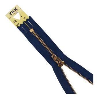 YKK Dark Blue Brass Jeans Zip 18cm