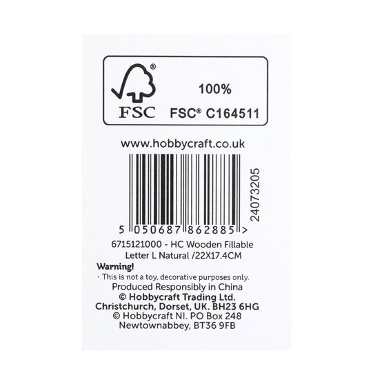 Wooden Fillable Letter L 22cm image number 6