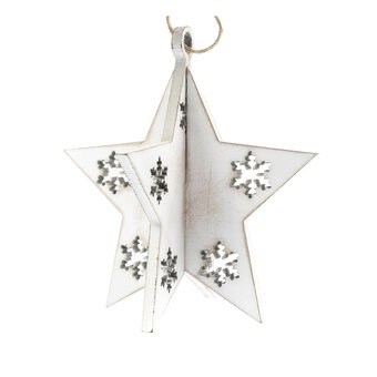 White Wooden Star Decoration 10cm