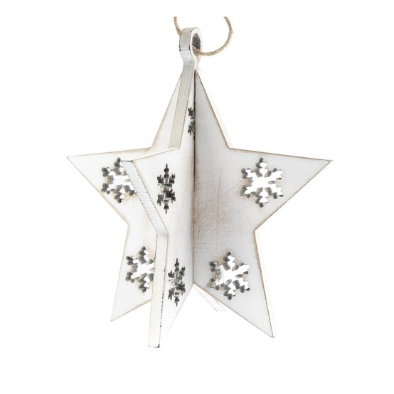 White Wooden Star Decoration 10cm image number 2