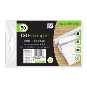 White Peel and Seal Envelopes C6 50 Pack