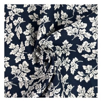 Navy Leaves Cotton Poplin Fabric by the Metre