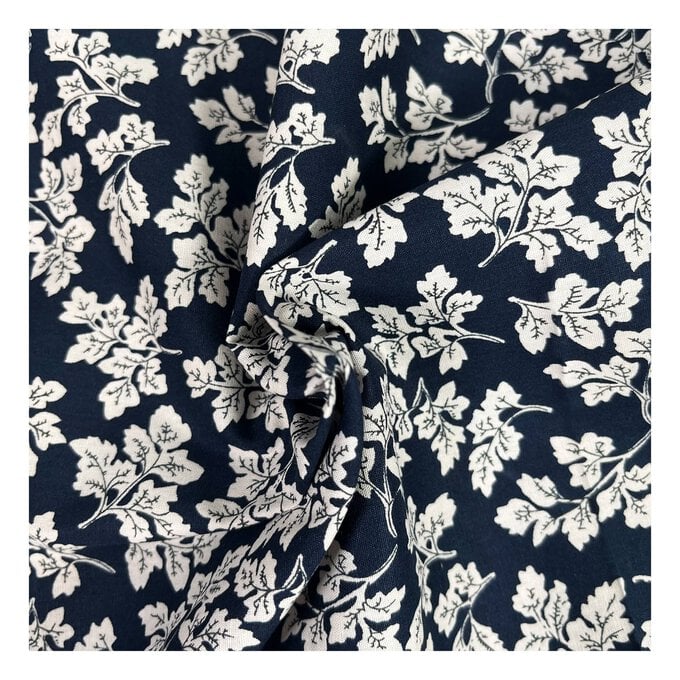 Navy Leaves Cotton Poplin Fabric by the Metre image number 1