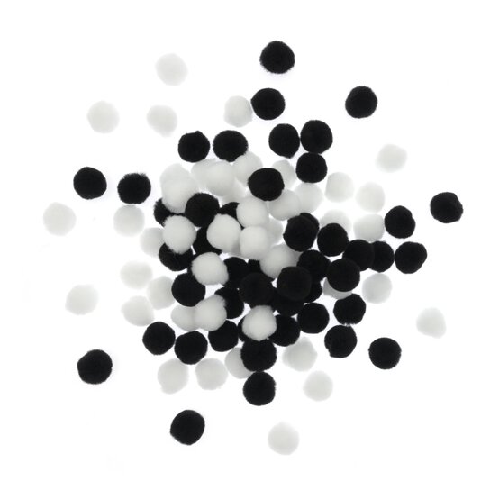Black and White Pom Poms 2cm 100 Pack image number 1
