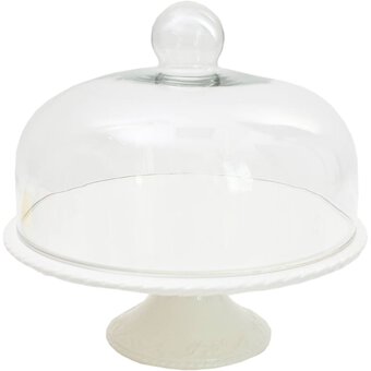 Ceramic Cake Stand and Glass Dome Lid 10 Inches