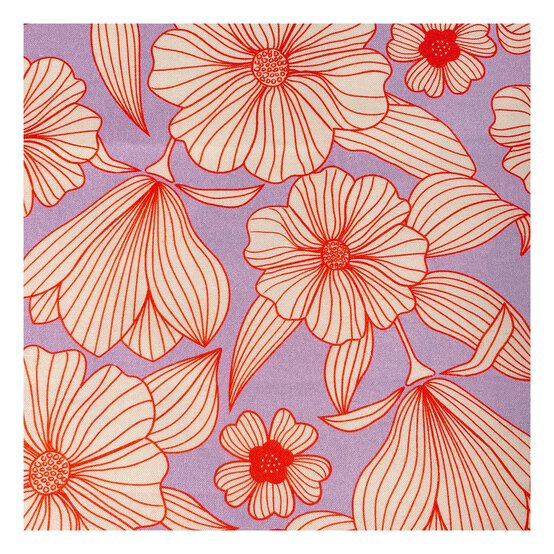 Lilac Orange Line Flower Viscose Fabric by the Metre image number 2