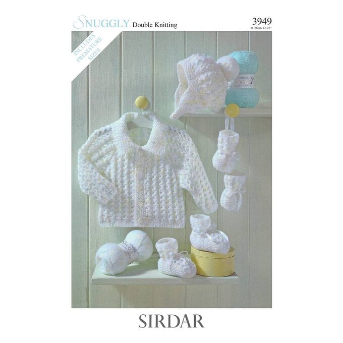 Sirdar Snuggly DK Jacket Hat Bootees and Mittens Digital Pattern 3949 image number 1