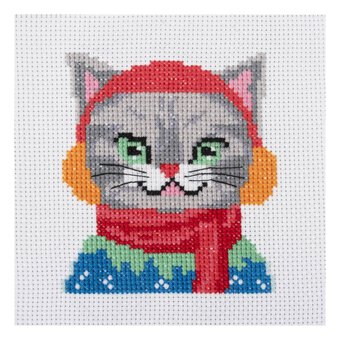 Trimits Cat Earmuffs Counted Cross Stitch Kit 13cm x 13cm