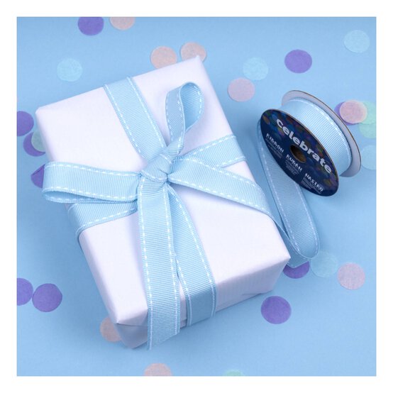 Baby Blue Grosgrain Running Stitch Ribbon 15mm x 4m image number 5